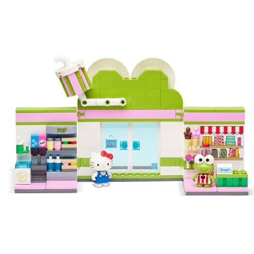 BLDR Hello Kitty minifigure posing with treats for pretend shopping experiences.