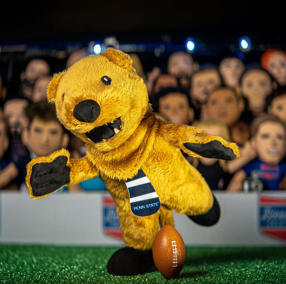 Bleacher Creatures Nittany Lion plush texture highlights soft, durable fabric.