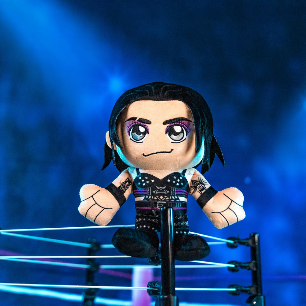 Bleacher Creatures Rhea Ripley plush side view highlights cute profile for shelves