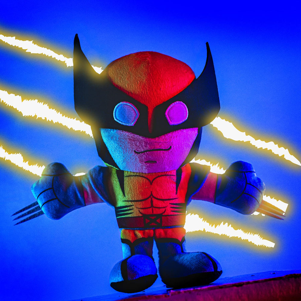 Wolverine plush with vibrant sublimation print for faithful character visuals.