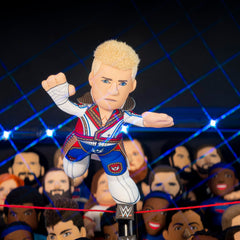 Bleacher Creatures Cody Rhodes 10-inch plush on desk setup for playtime and collectibles