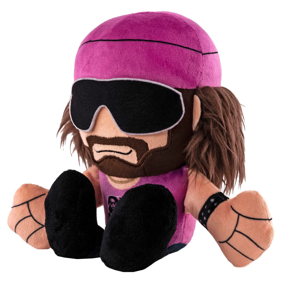 Macho Man Randy Savage plush face closeup with soft fur and chibi-inspired look.