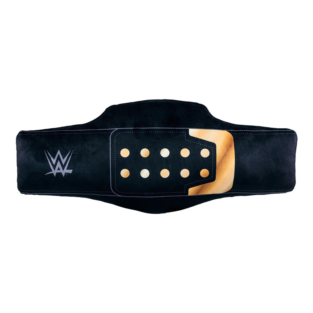 Bleacher Creatures WWE championship buddy sits proudly on a shelf or bed.