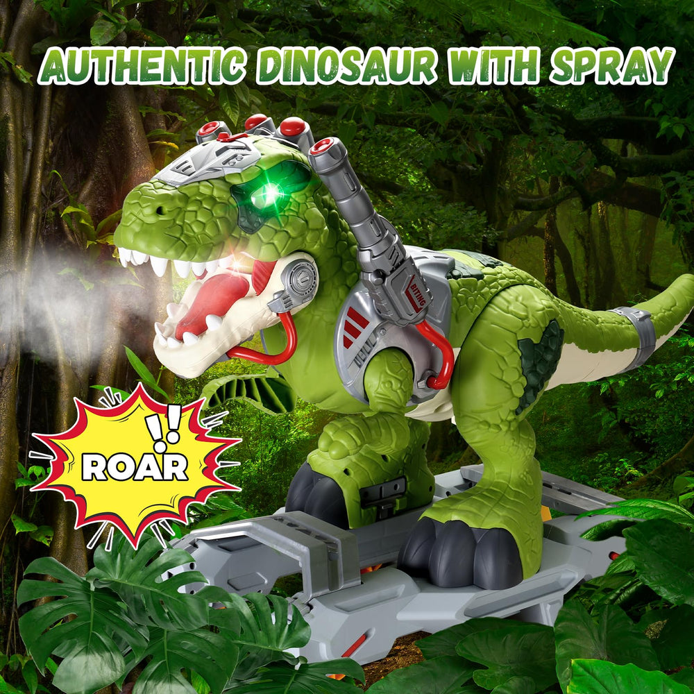 BLF FUN Dinosaur Ride On Toy Car, left wheel closeup, sturdy six-wheel design for stable play.