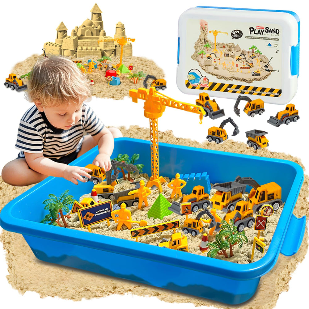 BlingCnsy construction sensory bin with lid for easy storage and on-the-go play.