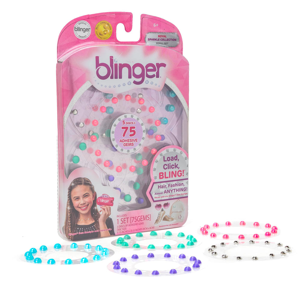 Blinger Sparkle Collection refill pack with 75 rhinestones in 5 discs for quick glam touchups.