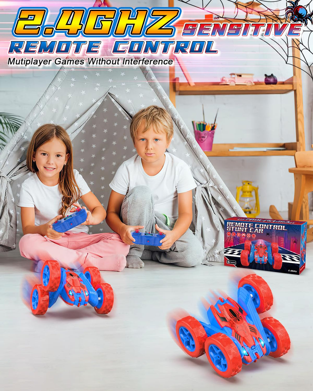 Blissbud Spider RC Car 360 rotation demo shows two-sided racing action