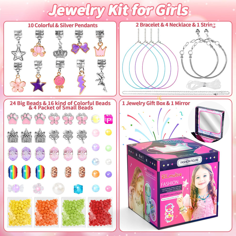 BLmukce kit spread of colorful beads and charms for creativity.
