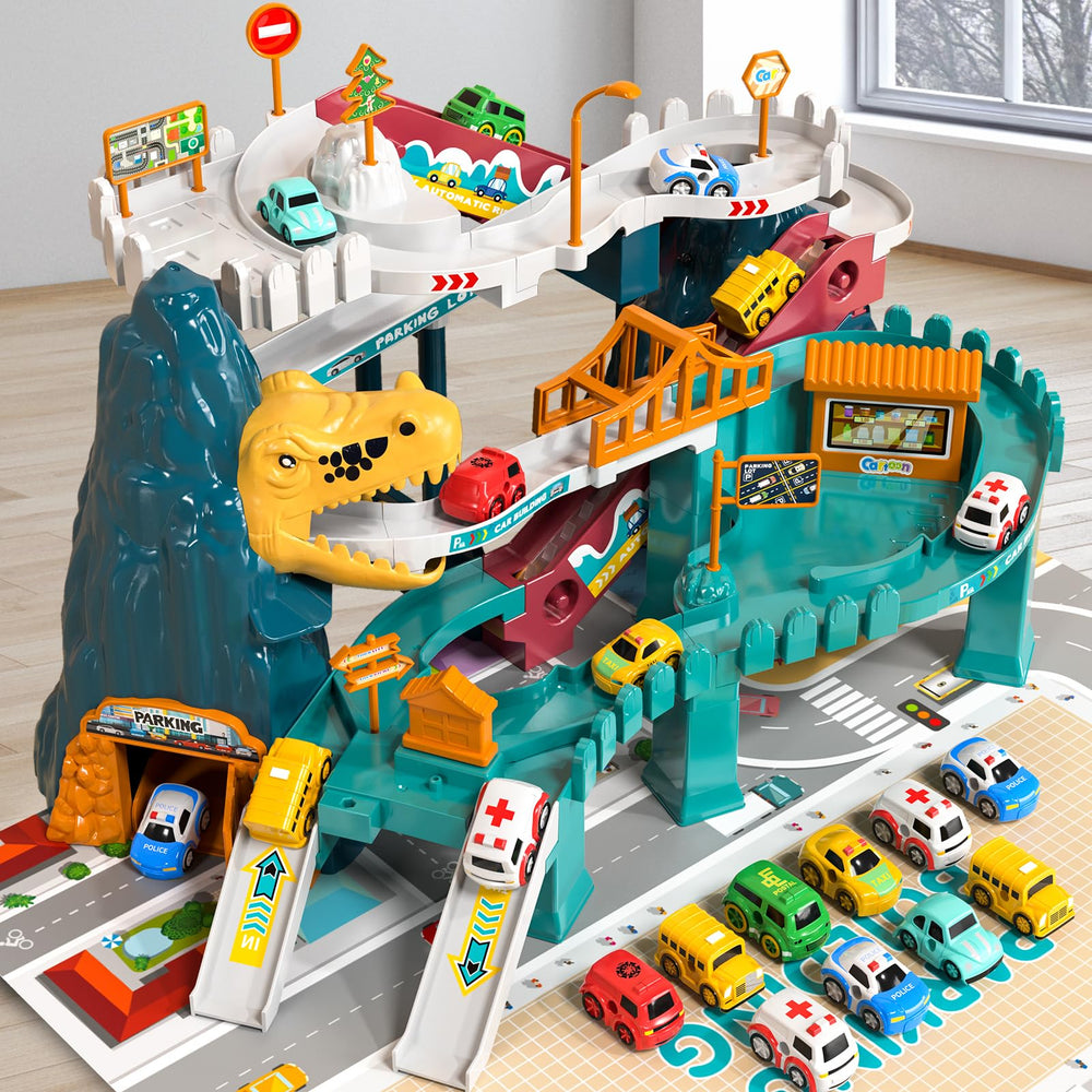 BLmukce Dinosaur Race Track Set delivers dynamic play that boosts hand-eye coordination