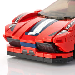 Block Builder Ferrari F8 racing blue stripe detail showcases authentic livery and visual appeal.