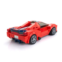 Block Builder Ferrari F8 cockpit close-up emphasizes steering wheel and control panel realism.