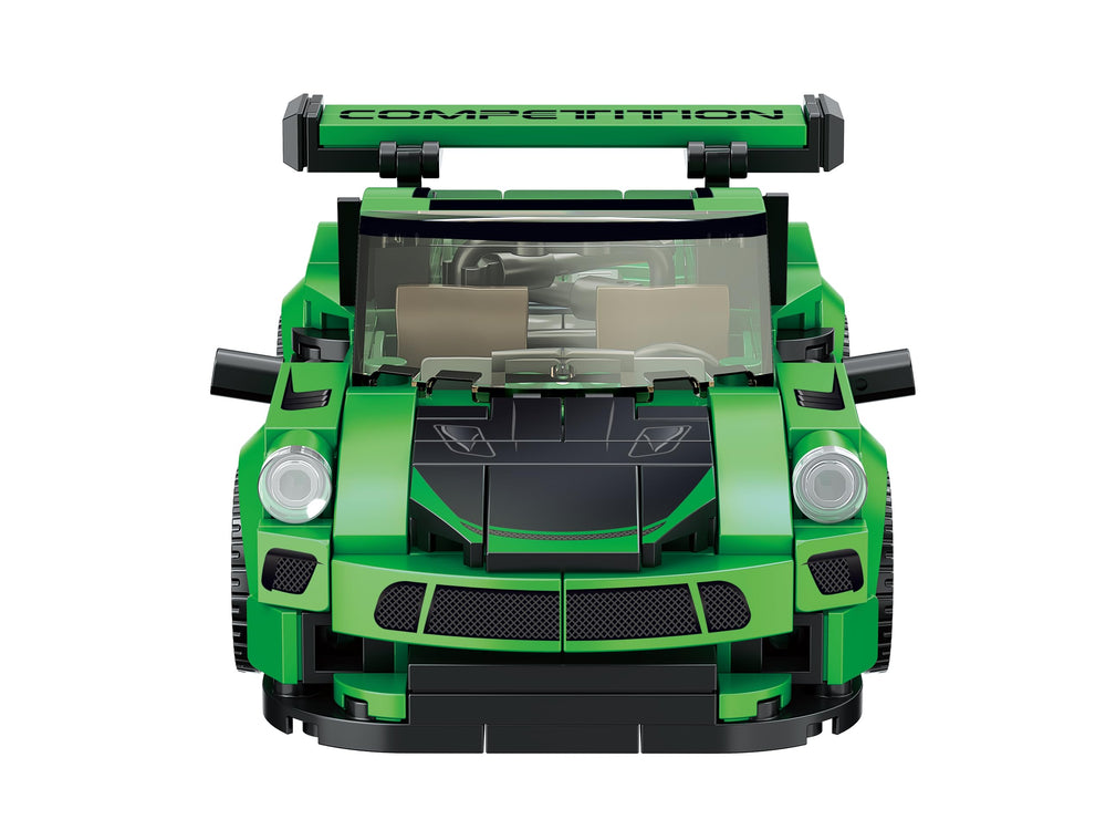 Block Builder Green Porsche 911 control panel highlighting interactive details.
