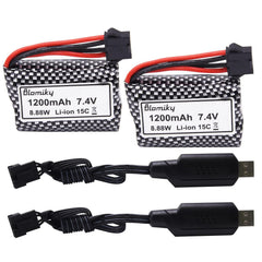 Blomiky 2-pack 7.4V 1200mAh battery for large RC boats with SM-5P plug for longer runtimes