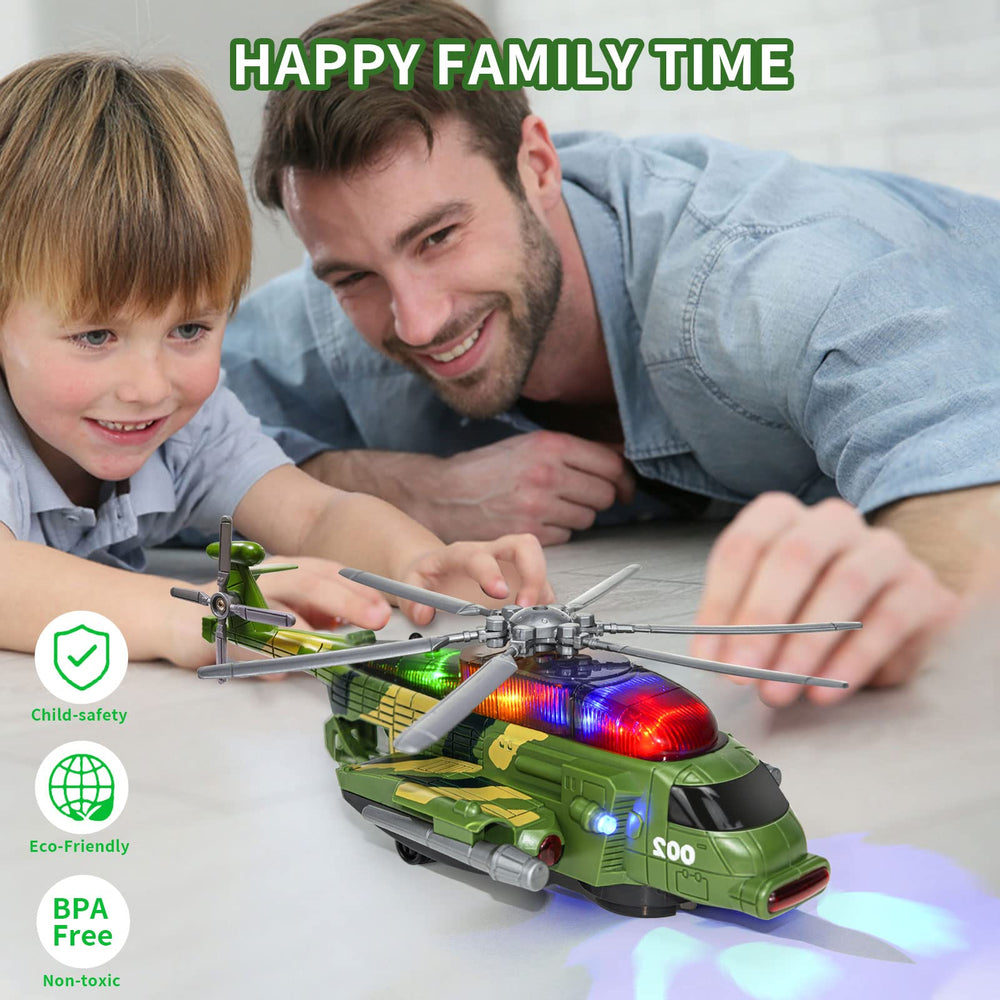 Bloolilies army helicopter toy LED lights add visual appeal during play