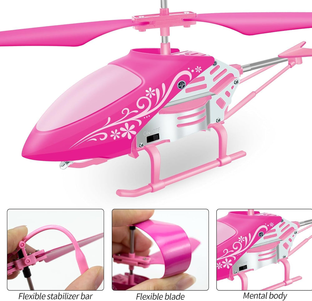 Bloolilies LED night lights illuminate indoor flights with the pink helicopter.