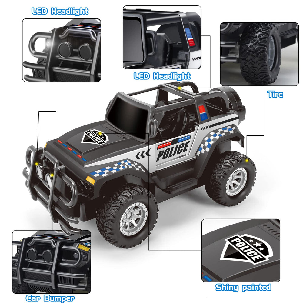 Bloolilies police RC car built with rounded edges and safety-tested shell.