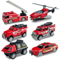 Blooming Lilies six-pack diecast fire trucks, front view, durable alloy for imaginative play.