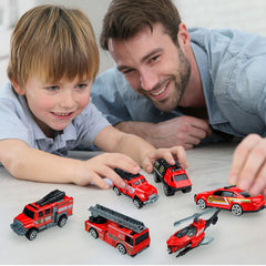 Blooming Lilies diecast fire trucks set with helicopter, vivid colors for engaging pretend rescues.