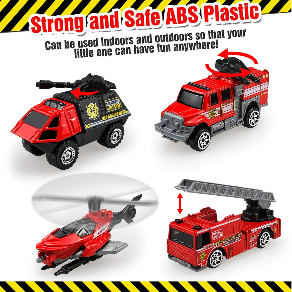 Blooming Lilies fire trucks side detail, removable parts support fine motor exploration.
