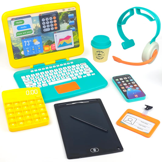 BLOONSY foldable laptop with clickable buttons for realistic office play.