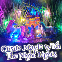 BLOONSY Unicorn Fairy Garden Kit LED glow creates magical nighttime ambiance.