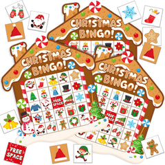Blosssound Christmas Gingerbread Bingo Cards featuring colorful gingerbread house designs for festive play.