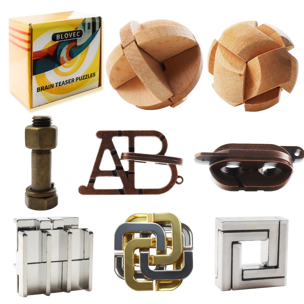 Blovec brain teaser wooden puzzle ancient style enhances concentration and fine motor skills