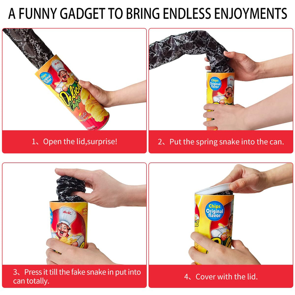 Blppldyci potato chip snake can jump reveal—perfect gag prop for Halloween and April Fools.