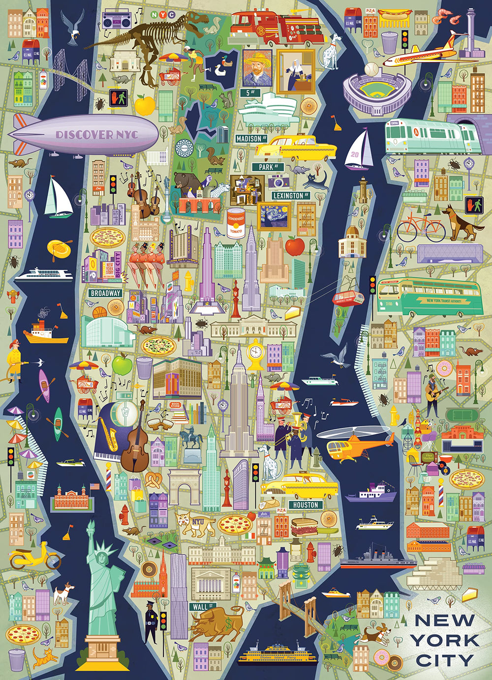 Blue Lobster NYC landmarks puzzle pieces spread aiding collaborative family play