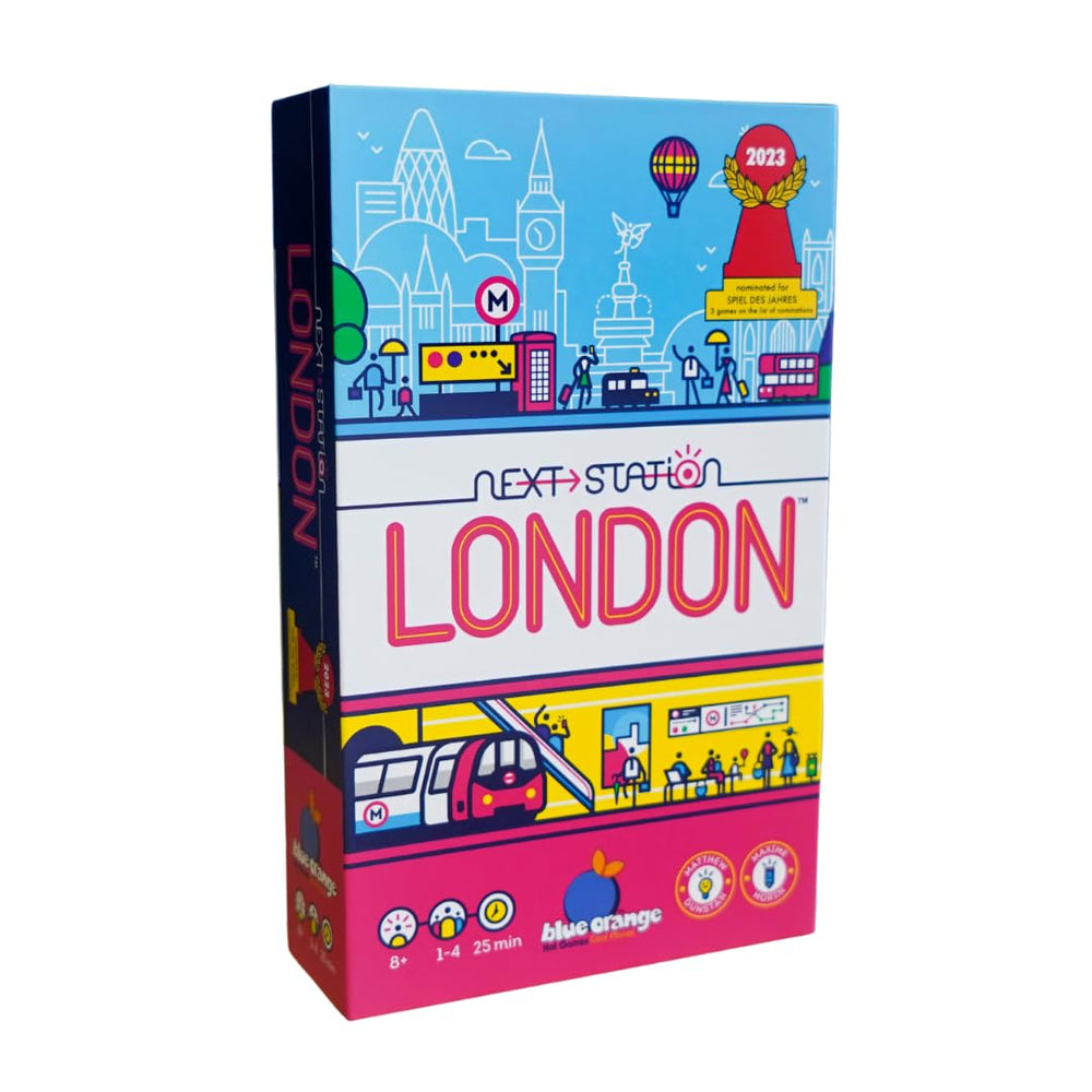 Blue Orange Next Station London station cards laid out for family route-building fun.