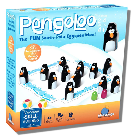 Blue Orange Pengoloo penguins and iceberg setup for memory play