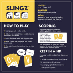 Blue Orange Slingz rapid-fire responses energize friends and family.