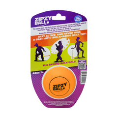 Blue Orange ZipzyBall includes finger loop ring for secure grip.