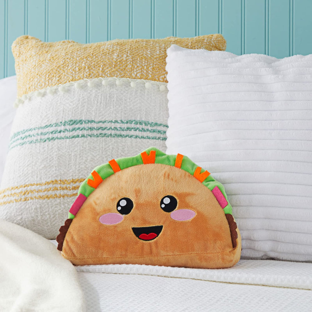 Blue Panda Taco Pillow showcases a taco shell design for fun party accents
