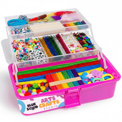 Blue Squid Art Box Pink front view showing organized storage for easy access