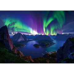 Blueforest Aurora puzzle: northern lights over mountains, ideal wall decor after completion.