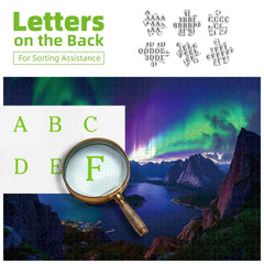 Blueforest Aurora puzzle: snowy landscape under aurora, calming mindful focus scene.