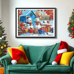Blueforest blue shed background adds depth to the wintry artwork.