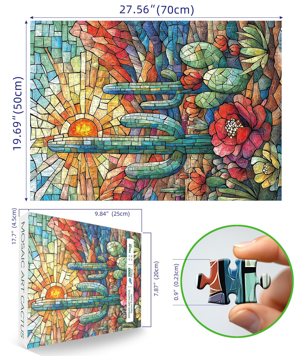 Blueforest Cactus puzzle with stained glass effect evokes vibrant sunlit colors