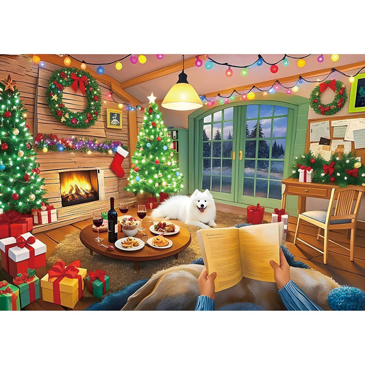 Blueforest Christmas cozy living room puzzle with festive scene for family bonding
