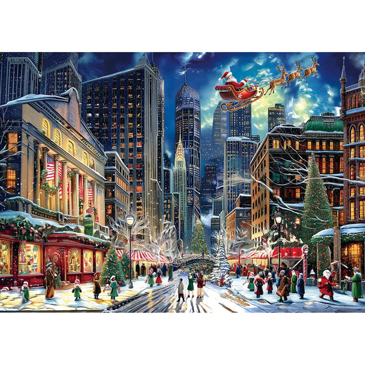 Blueforest Christmas puzzle city night scene with Santa sleigh for cozy family evenings