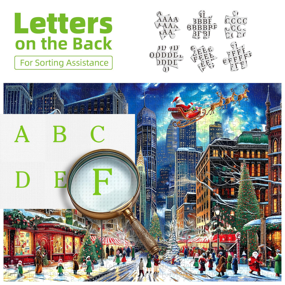 Blueforest puzzle pedestrians admiring lights, a dynamic cityscape for holiday gathering