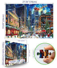 Blueforest puzzle shows snowy metropolis with twinkling shop lights, perfect for festive display