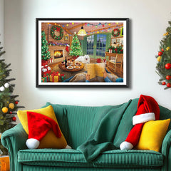 Blueforest dog by the fireplace adds warm holiday ambiance