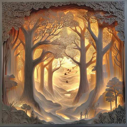 Blueforest Forest Sunset puzzle cover with vivid colors for a calming puzzle session.
