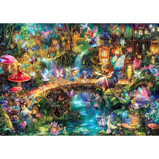 Blueforest Fantasy Elf World poster scene with glowing mushrooms for immersive puzzling.