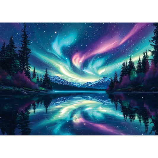 Blueforest lake water and Arctic aurora puzzle for a relaxing family bonding activity