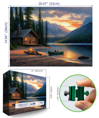 Blueforest log cabin panoramic puzzle for focus and calm evenings.