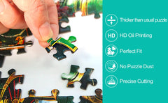 Blueforest puzzle-room setup with completed image, a striking wall art option.