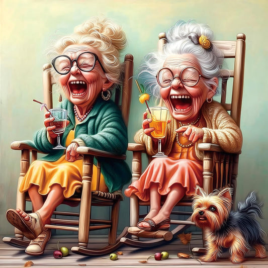 Blueforest 500-piece puzzle art with friendship rocking chairs, ideal living room wall decor.